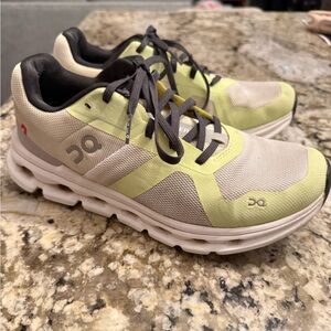 On Cloud Runner Lime and Beige Athletic Shoes